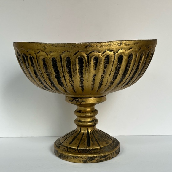 VTG 70s Pedestal Pottery Compote Orange Drip Glaze MCM Matte Gold Bowl Scarce - Picture 4 of 9